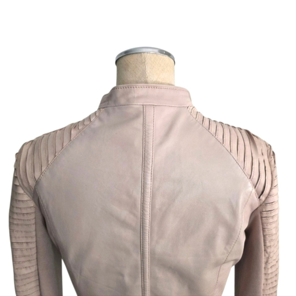 Lamarque Pink Leather Jacket Asymmetrical Zipper Fitted Sz XS - Picture 7 of 13